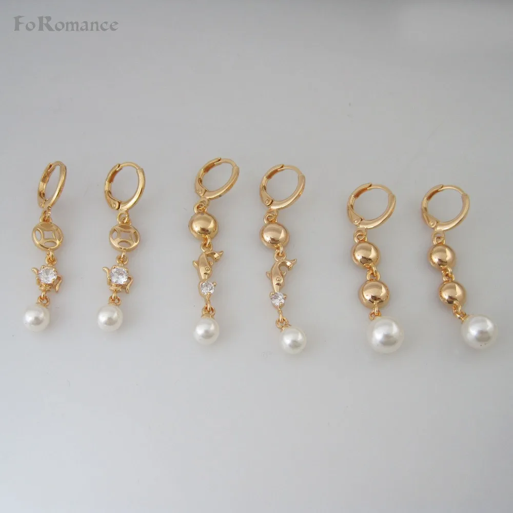 

ORDER 10$ SHIP WITH TRACKING YELLOW GOLD GP DANGLE 1.77 inch ABOUT EARRING DIFFERENT THEME DANGLER PEARL DOLPHIN TEA POT BALL