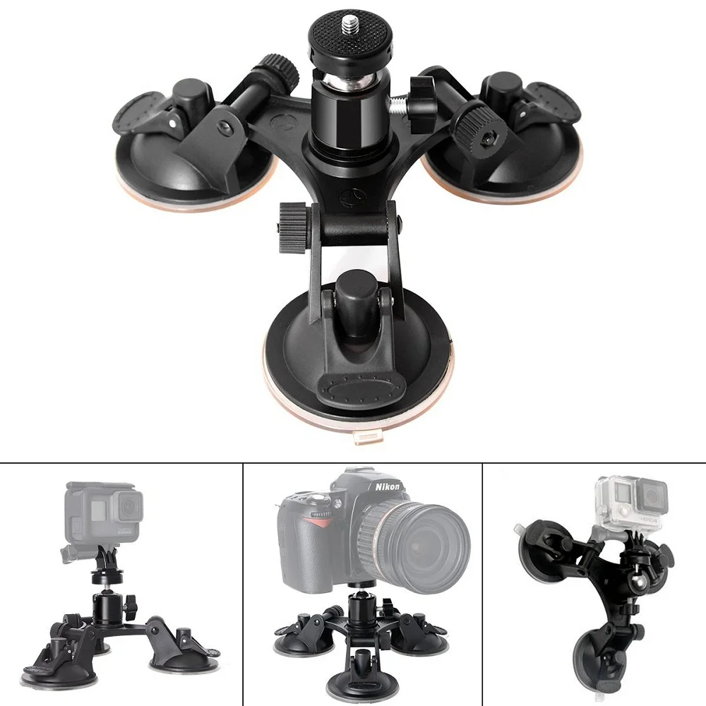Gopro Accessories 3 Leg Car Suction Cup Holder Triangle Mini Tripod Head Adapter for Go Pro