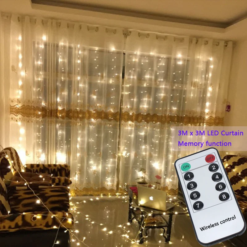 Luzes do Partido do Casamento Casamento do Jardim do Diodo Emissor de Cortina Guirlandas de Natal Seqüência de Luz Luzes de Decoração 3×3 m 300 Led Fada Cordas do Jardim do Diodo Decoração Led