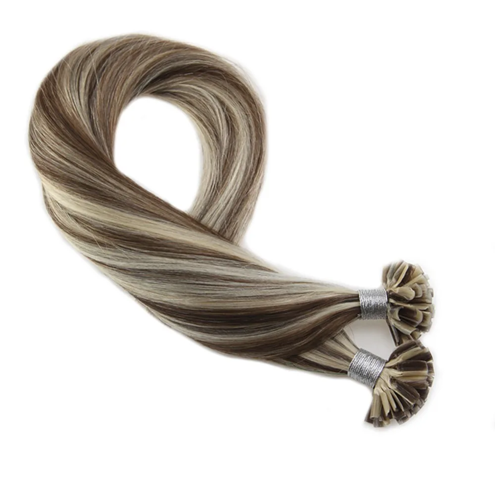 

Moresoo U Tip Hair Extensions Real Remy Hair Highlighted Color #9A Brown Mixed with #60 Blonde Nail Tip Hair Extension 1g/s 50G