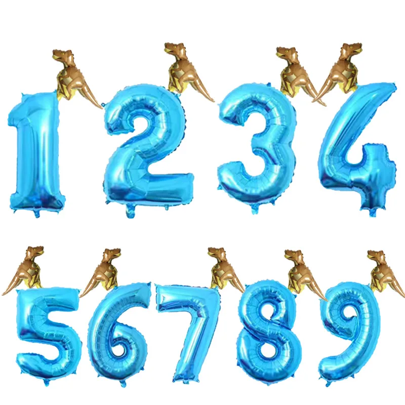 2pcs Dinosaur foil Helium Cartoon figure balloons 1 2 3 Boy' Birthday decoration kids' toys Dinosaur funny gifts Baby shower - Цвет: Blue C