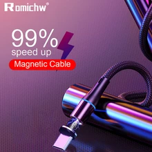 Romichw светодиодный индикатор 3A Магнитный кабель usb type C кабель для быстрой зарядки Магнитный кабель для зарядки и передачи данных кабель USB для мобильного телефона