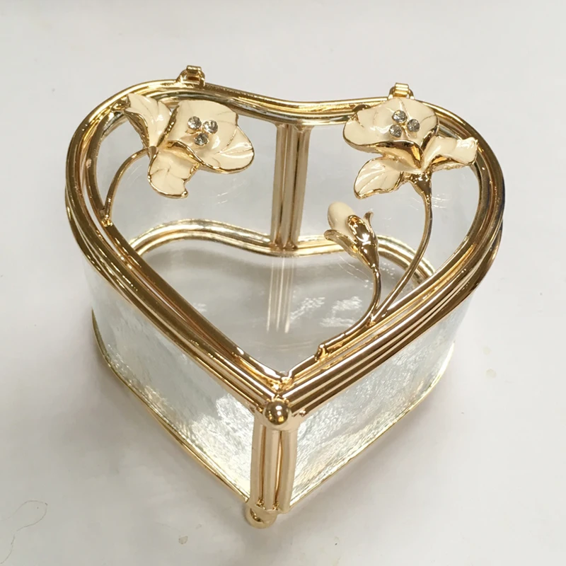 Креативный подарок на день рождения, европейская стеклянная шкатулка для ювелирных изделий в форме сердца, свадебные кольца, держатели магнолии для девочек, коробка для хранения