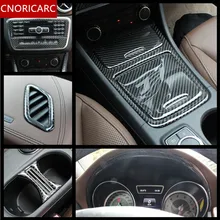 In Fibra di carbonio Console Pannello CD Scatola di Immagazzinaggio Decorativo Prese D’aria di Copertura Trim Per Mercedes Benz GLA X156 CLA C117 200 a180 2014-18