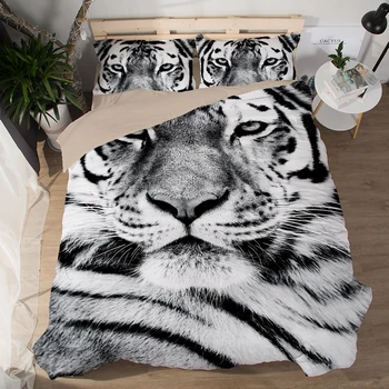 

3D HD printed Animal Bedding Sets boy teen favorite Duvet Cover King/Queen single fierce Tiger White black fashion modern style