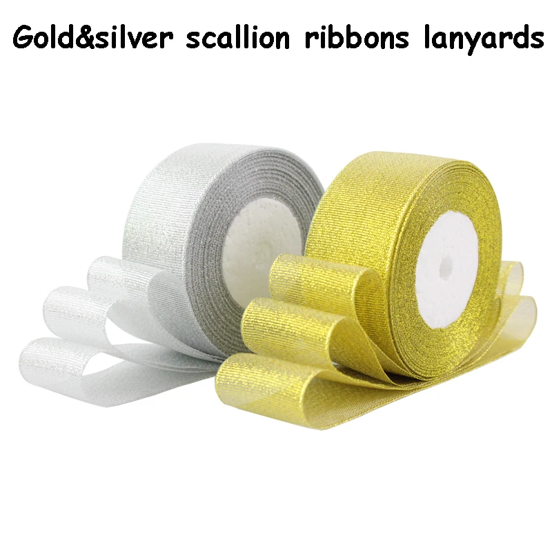

High quality 20-50mm wide Gold&silver scallion ribbons/landyards for wedding&party decoration,gifts boxes ,packaging 100yard/lot