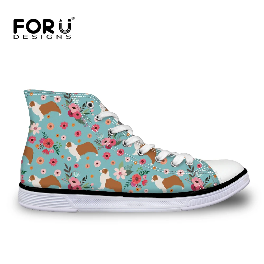 

FORUDESIGNS Korean Style Vulcanized Shoes for Ladies Casual Women High Top Canvas Shoes Kawaii Dog Printing Female Lace up Flats