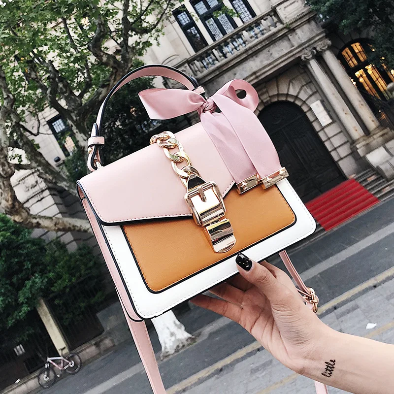 

Small bag female 2019 new small square bag hand-held collision simple lady single shoulder bag casual oblique bag