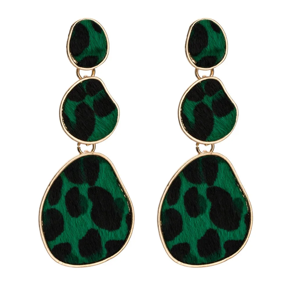 

KMVEXO 2019 New Fashion Leopard Grain Multi Layer Big Velvet Earrings for Women Vintage Design Geometric Drop Earring Brincos