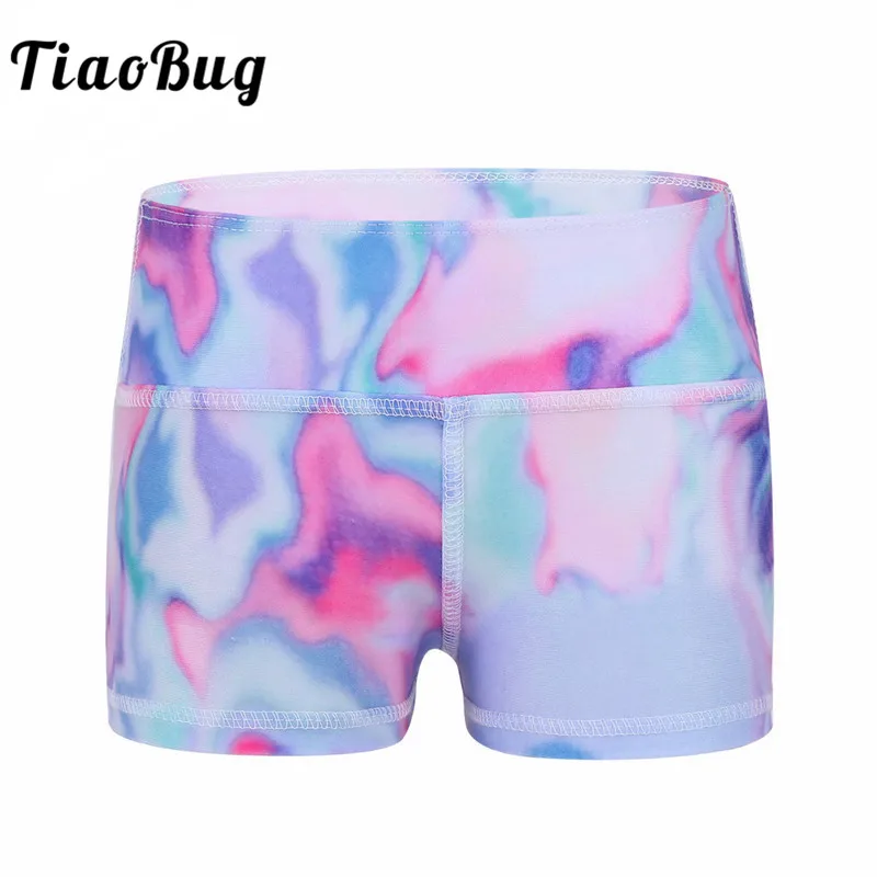 

Kids Girls Sports Dance Shorts Bottoms Tie-Dye Print Gymnastic Ballet Dance Gym Workout Colorful Leotard Shorts Costumes