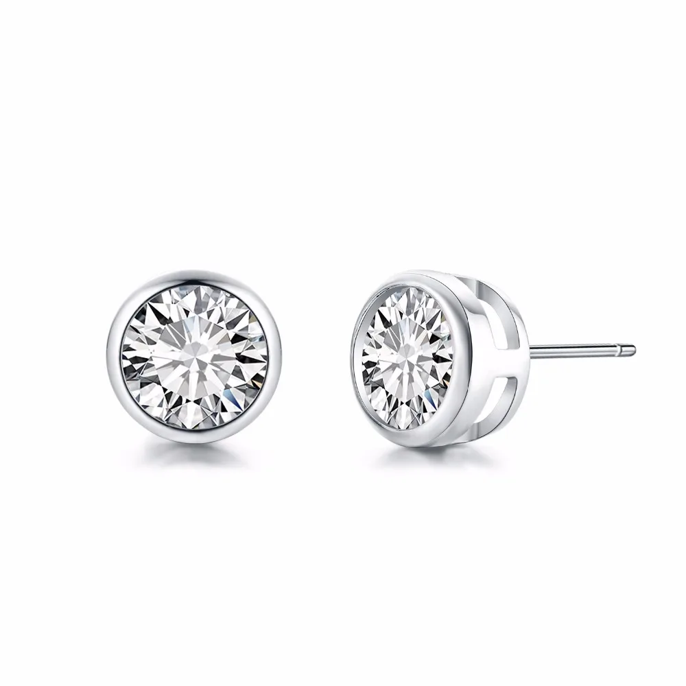 925 Sterling Silver Bling Earring Set White Color Cute Round Stud