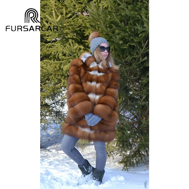Женское пальто с натуральным мехом FURSARCAR роскошная Толстая теплая куртка