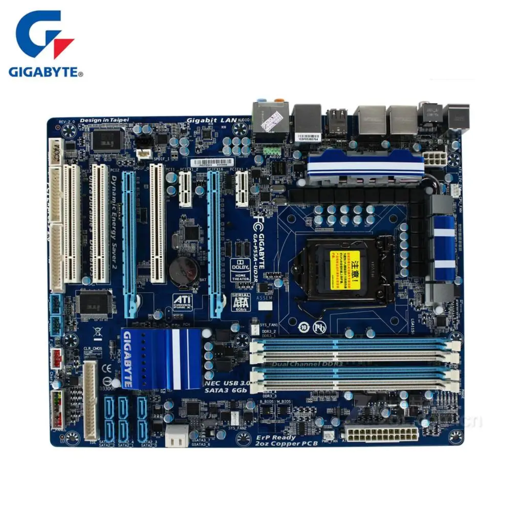 Оригинальная Материнская плата Gigabyte LGA 1156 DDR3 USB3.0 16 ГБ P55 A материнская для