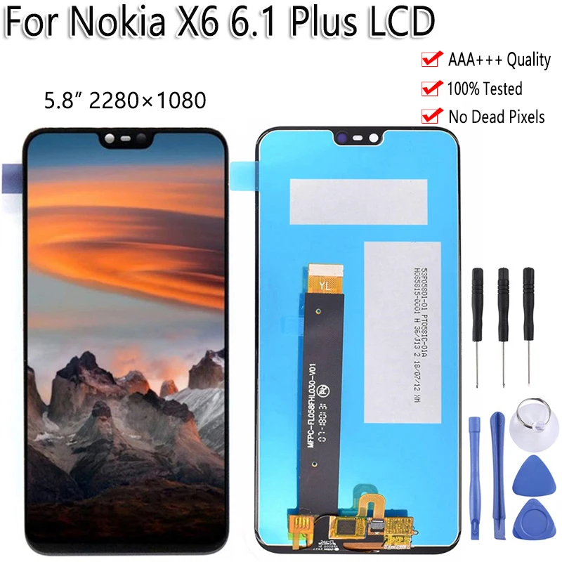 

5.8" For Nokia X6 6.1 Plus LCD Display Touch Screen Digitizer Assembly Replacement 100% Tested Free Tools For Nokia X6 LCD