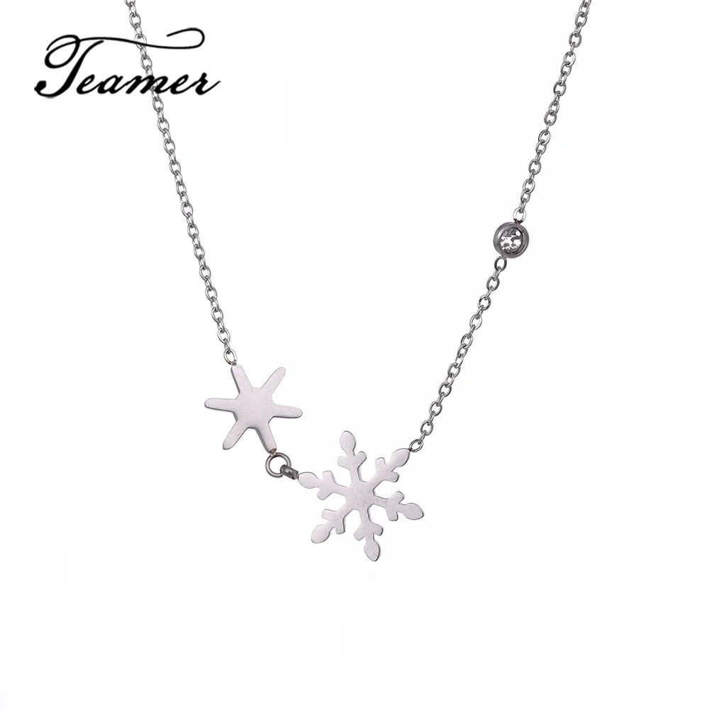 

Teamer Stainless Steel Choker Necklace for Women Snow CZ Crystal Pendant Link Chains White Rose Gold Necklace Fashion Jewelry
