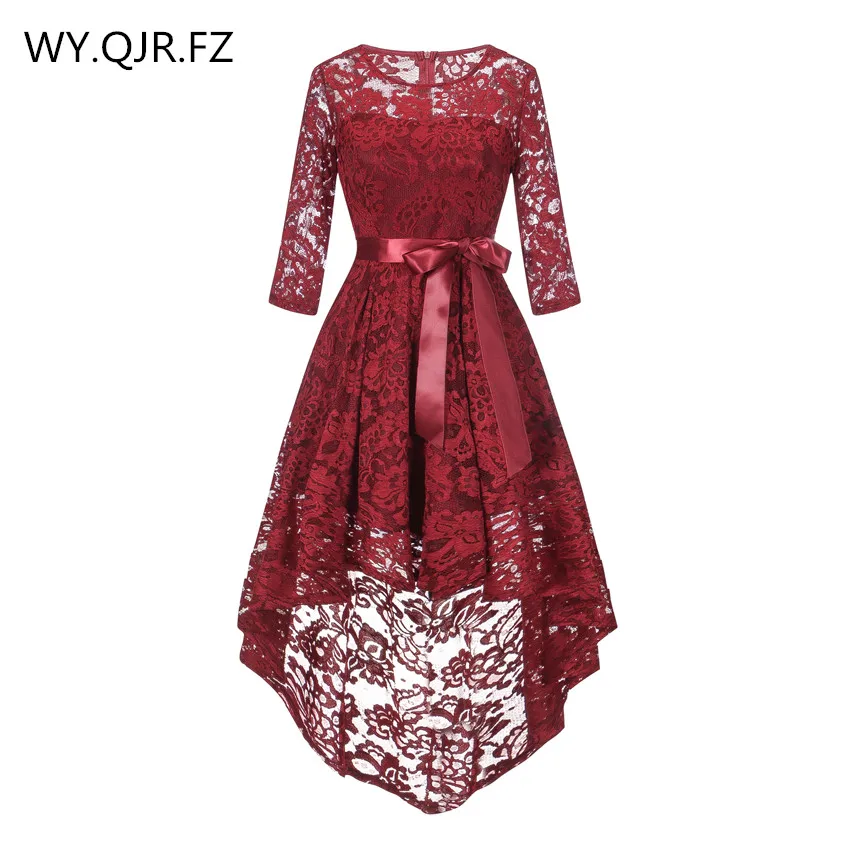 

OML530#front short long back wine red Bow Middle sleeve Bridesmaid Dresses wedding party dress girl prom gown wholesale clothing