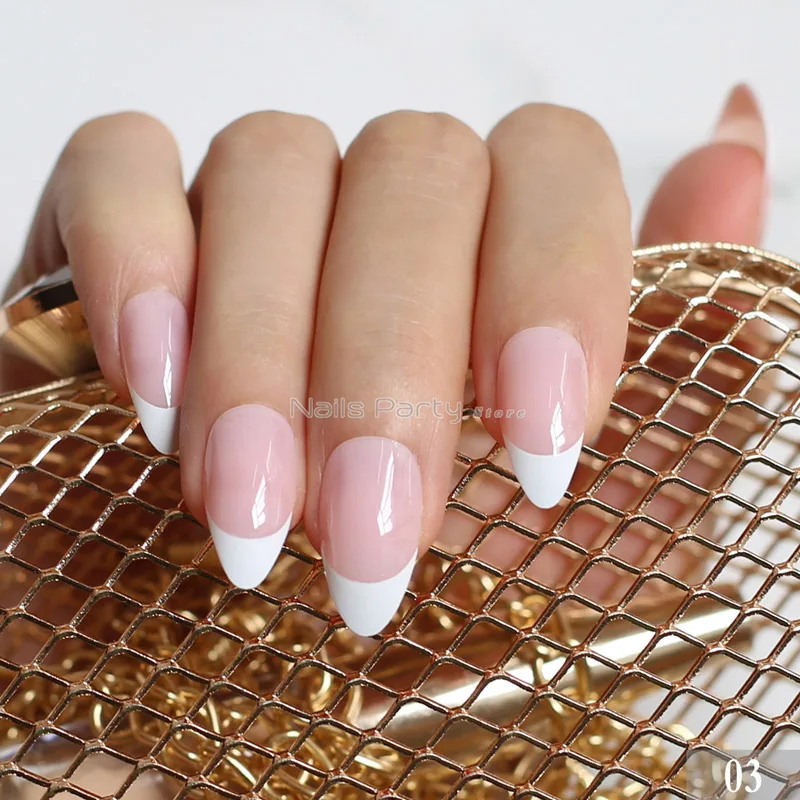 French Nails просто бежевый белый накладные ногти средние кончики дизайн жемчужины для дизайна ногтей кончики 24 шт желтый натуральный розовый полный набор коричневый - Цвет: 03