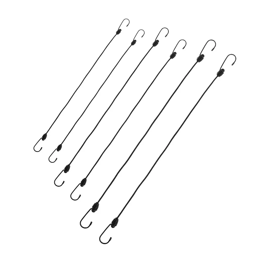 Marine 6 Pcs Black Bungee Cord Tie Down Straps Assortment Set 47cm 60cm & 76cm for Canoe Kayak Inflatable Boat Dinghy Accessory