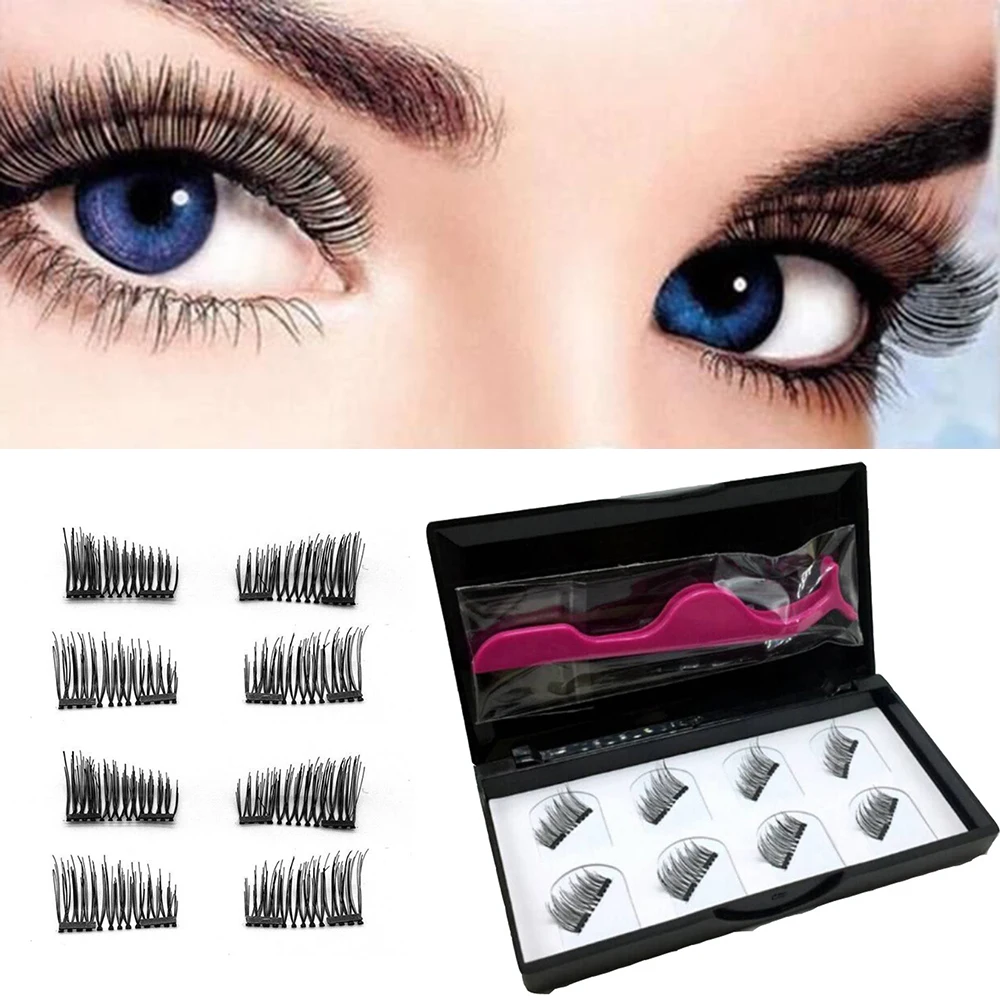 

4 pair False Eyelashes Magnet Fiber 3D Eyelash Extension Makeup Beauty Tool 3d mink lashes individual natural eyelashes