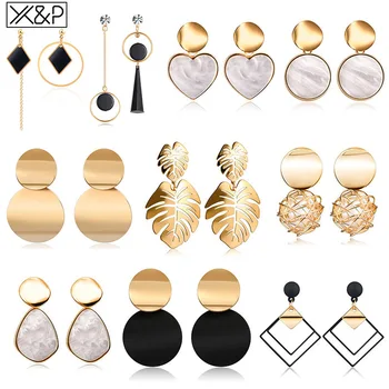 X amp P nowe koreańskie serce oświadczenie spadek kolczyki 2020 dla kobiet moda Vintage geometryczne akrylowe zwisają wiszące kolczyki biżuteria tanie i dobre opinie Ze stopu miedzi CN (pochodzenie) TRENDY Drop Earrings GEOMETRIC Kobiety Korean Earrings Gold Earrings Dangle Earrings Geometric Earrings