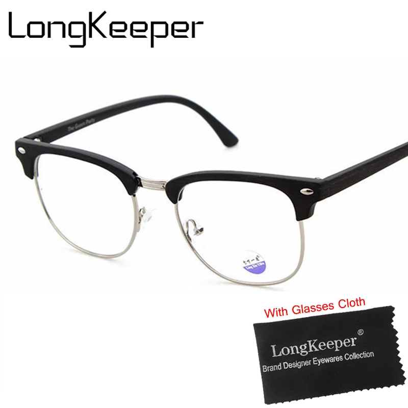 LongKeeper высокое качество полу очки без оправы рамки для Для женщин Для мужчин прозрачные линзы очки половину кадра очки оптический gafas де Грау