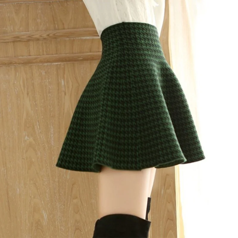 Женская плиссированная расклешенная мини-юбка с высокой талией, цветная однотонная красная Офисная Женская юбка, Весенняя летняя модная женская повседневная юбка на пуговицах - Цвет: plaid green