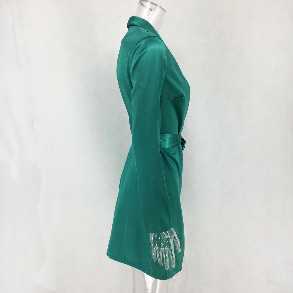 Long Sleeve Satin Dress with Belt (5)