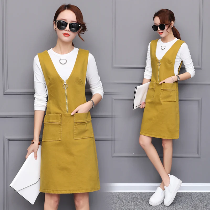 2017 New Spring Suspender Suit Two Pieces Slim Dress Female Korean