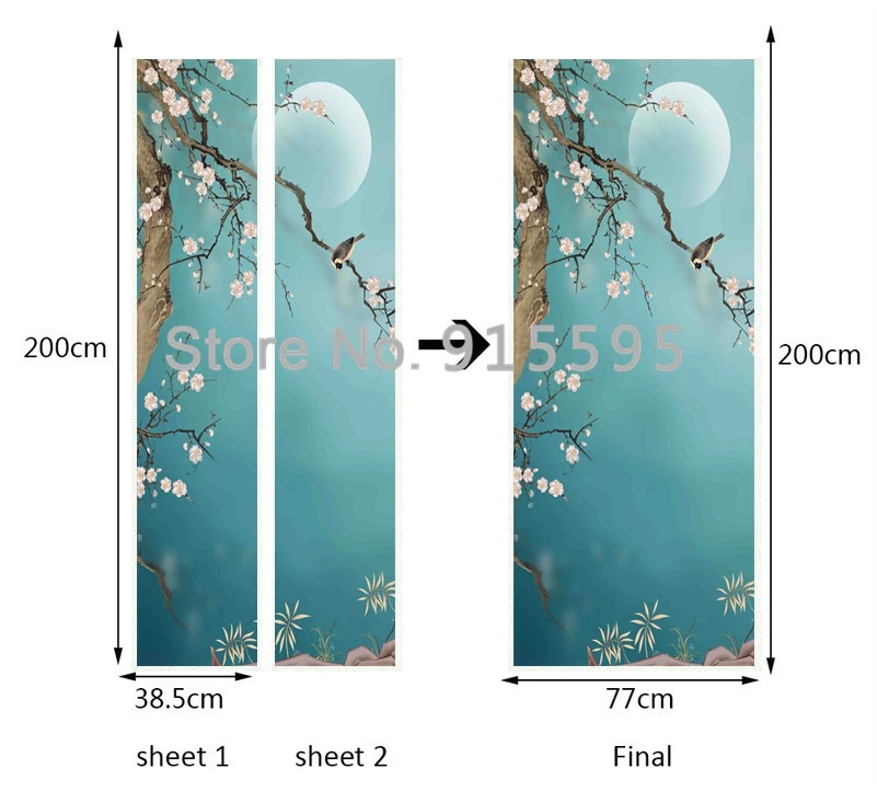 ПВХ водонепроницаемые самоклеющиеся 3D наклейки на дверь гостиная спальня домашний декор для дверей ручная роспись Слива птица Фреска двери обои