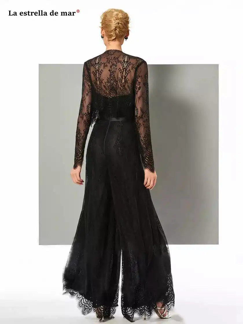 Chic Schwarz Spitze Overall Mutter Der Braut Hose Passt Schatz Neck Hochzeit Gast Kleider Mit Jacken Plus Grosse Mutter Brautigam Aliexpress