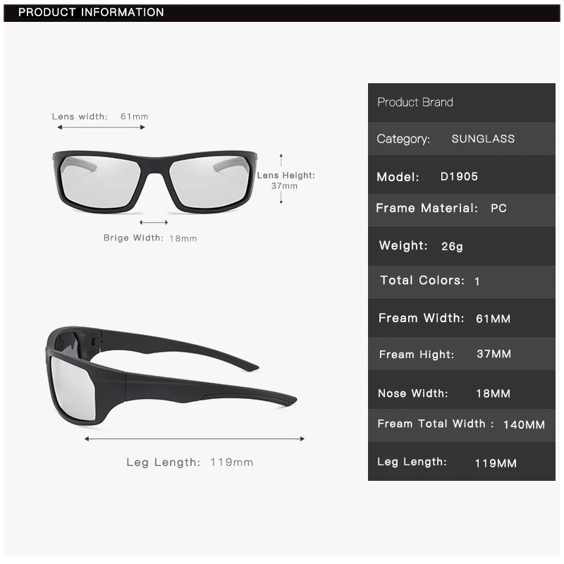 Photochromic Sunglasses Men Driving Glasses Retro Square Sunglasses Women Polarized Black Galsses Frame Luxury UV400 Goggles