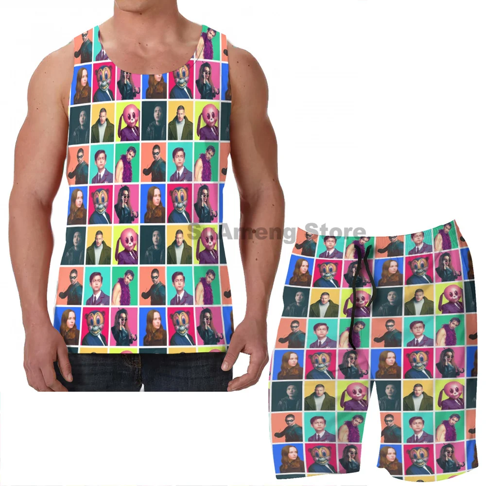 

Summer Casual funny print men Tank Tops Women The Umbrella Academy Character Collage men beach shorts women sets fitness vest