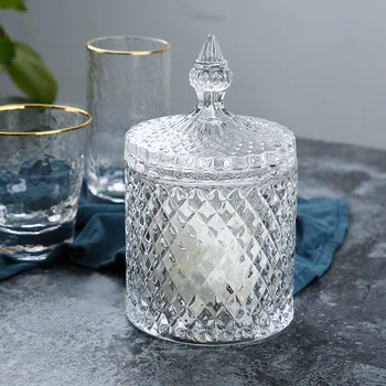 

Spear Lid Lead-free Crystal Glass Storage Box Decorative Glass Sugar Jar Tableware Adornment Houseware Art and Craft Accessories