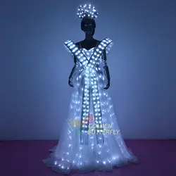 Светодиодный Костюмы светодиодный длинная юбка легкое платье светящиеся одежды