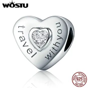 

WOSTU New Collection 925 Sterling Silver Travel with You Heart Beads fit original WST Charm Bracelet Jewelry Gift CQC431