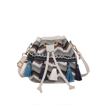 

Women Boho Bucket bag Handmade Straw Cross Body Bag Fashion Boho Drawstring Cross Body Bags Laies Shoulder Bags Handbags #15