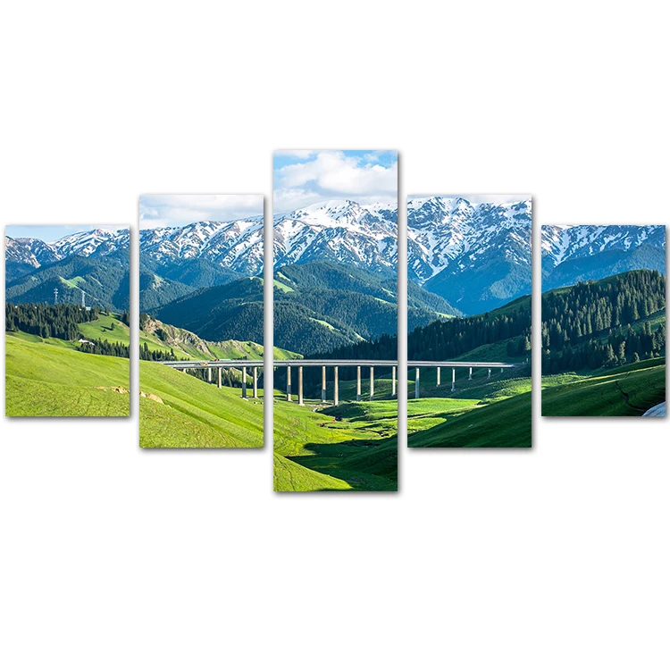 MingTing - 5 Panel Canvas Wall Art Sky Road Railway Landscape Painting Modern Home Decor For Living Room | Дом и сад