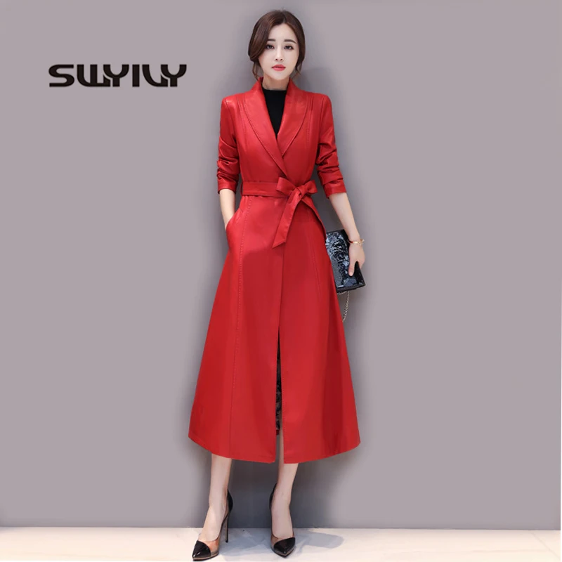 SWYIVY Winter Women Leather Jackets PU Inner Pile Warm Long Desgin 2018 New Female Solid Leather Coats Big Size Woman Jacket 4XL