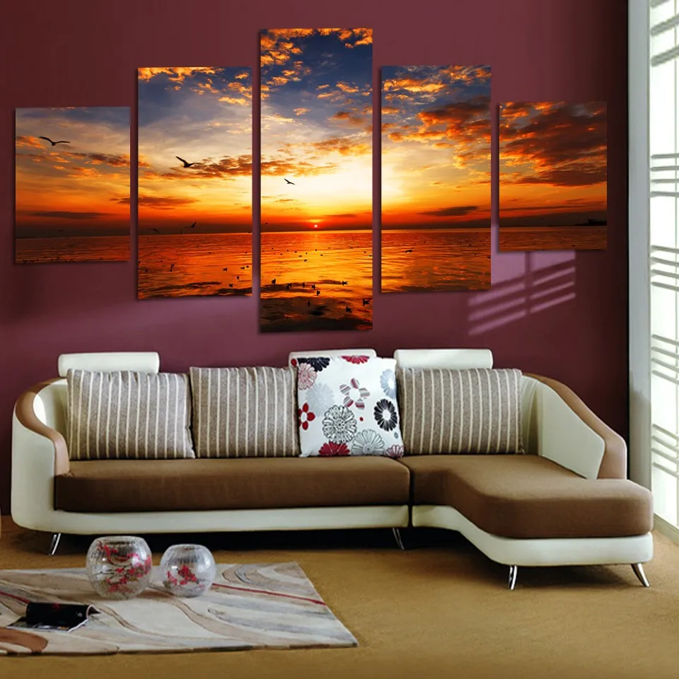 

Wall Picture home decor Landscape Sunset over the sea sky Canvas painting Wall art print 5 panel canvas painting Pictures print
