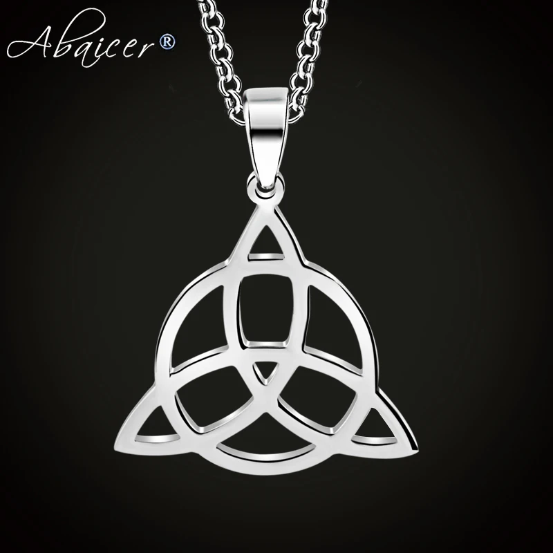 

Abaicer - WICCA Triangle Viking Runes Jewelry Celtic Knots Necklaces & Pendants Triquetra Silver Color Stainless Steel Men