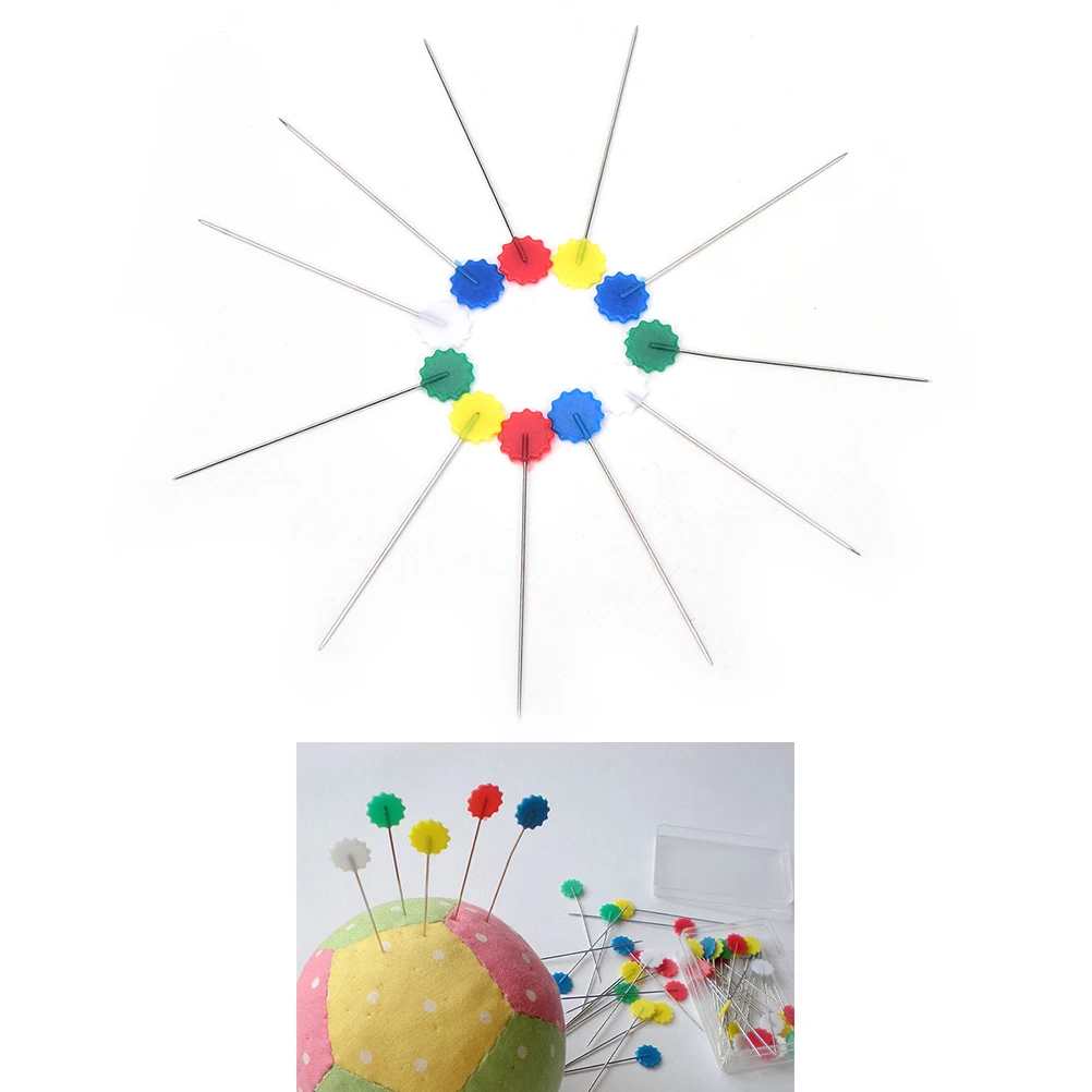 50Pcs/box Mixed Colors Patchwork Pins Flower Button Head Pins with Box Home DIY Arts Crafts Quilting Tool Sewing Accessories