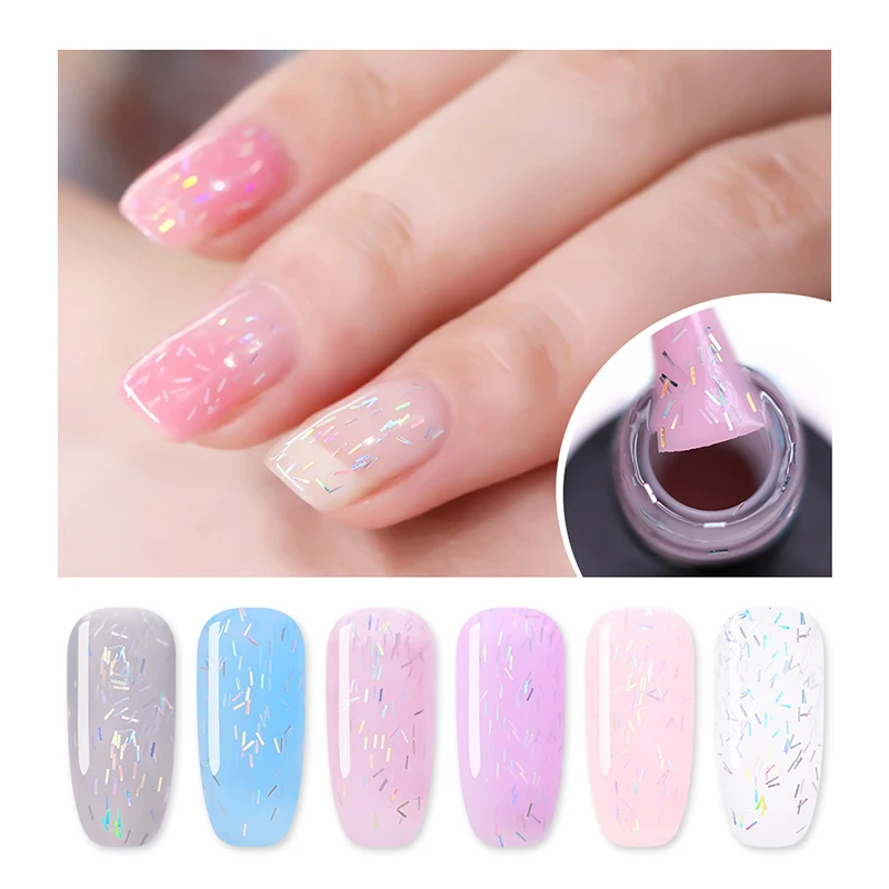 

NICOLE DIARY Translucent Lace Gel Holo Stripe Laser Glitter Soak Off UV Gel Polish 6 Colors Optional
