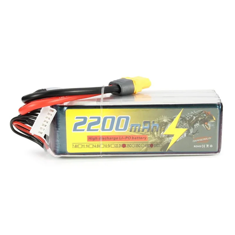 

Hot Sale DANGEROUS 22.2V 2200mAh 6S 45C Lipo Battery XT60 Plug For SAB Goblin 380 ALZRC 380