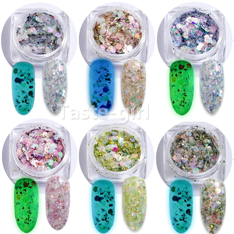 

2 Pots Neon Pigment Fluorescent Effect Nail Glitter Holographic Powder Nail Polish Dust UV Gel Nail Decorations Sequins