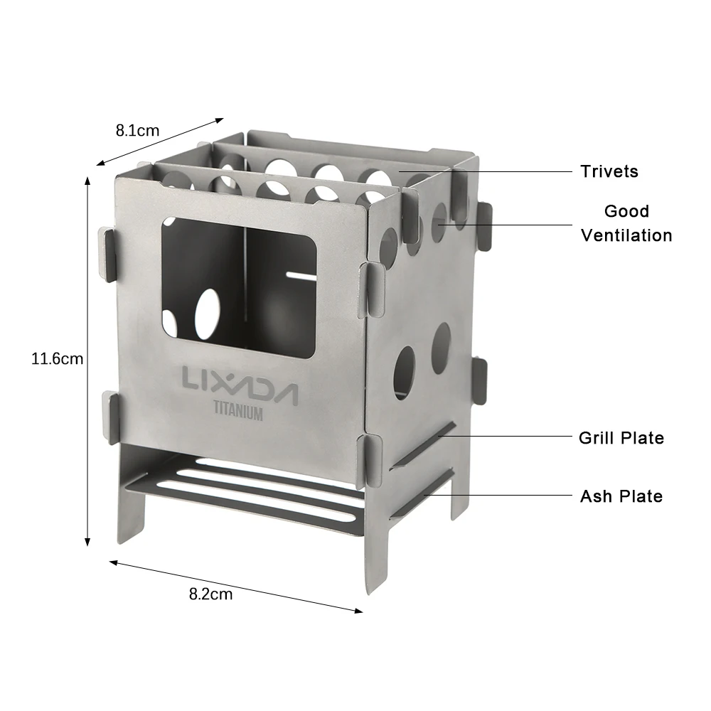 Billig Lixada Tragbare Titan Holz Herd Camping Ausrüstung Folding Herd Im Freien Holz Herd Ofen Leichte Bbq Picknick Überleben