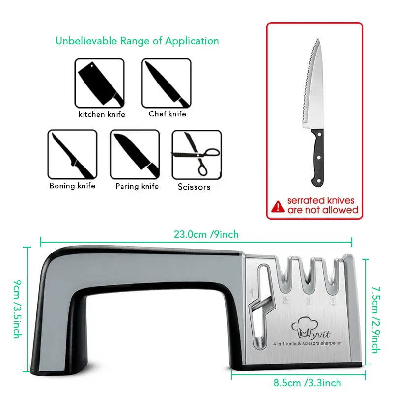 Myvit точилка для ножей 4 в 1 с алмазным покрытием и тонким керамическим стержнем ножницы и ножницы система заточки лезвия из нержавеющей стали