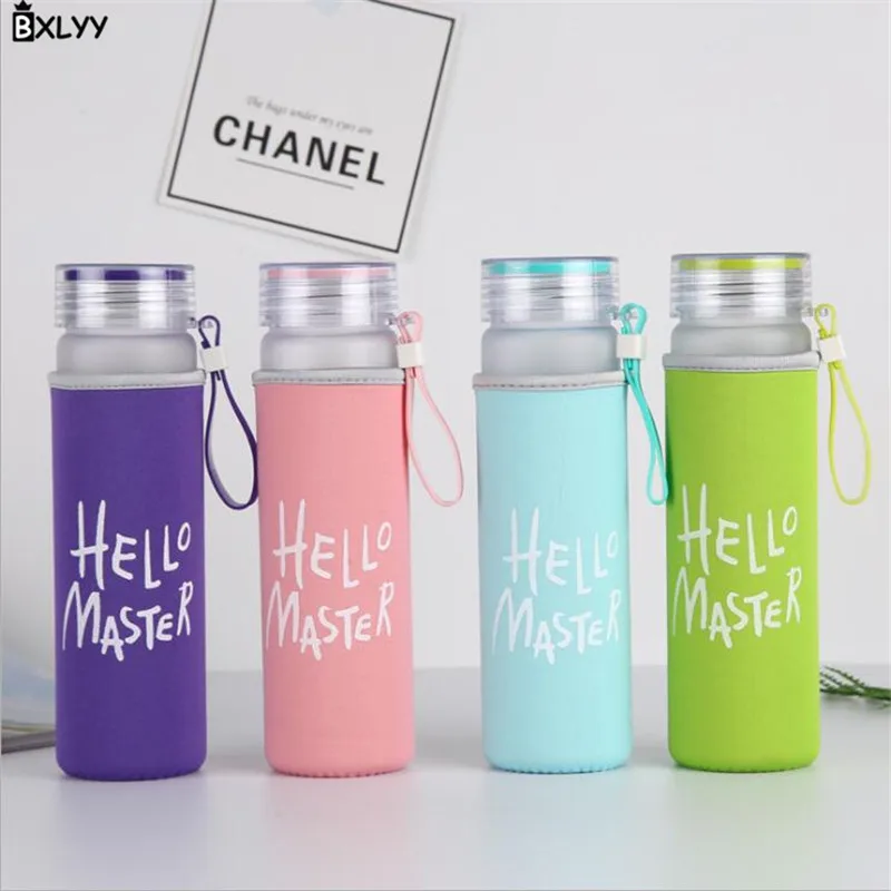 

BXLYY Sale 480ML Matte Gradient Color Handmade Water Bottle 2019 New Year Gift Letter Glass Kettle with Cloth Set Kitchen .5z