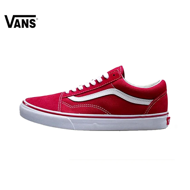 Original Vans Old Skool Red Colour Low Top Men Women S Skateboarding Shoes Sport Shoes Canvas