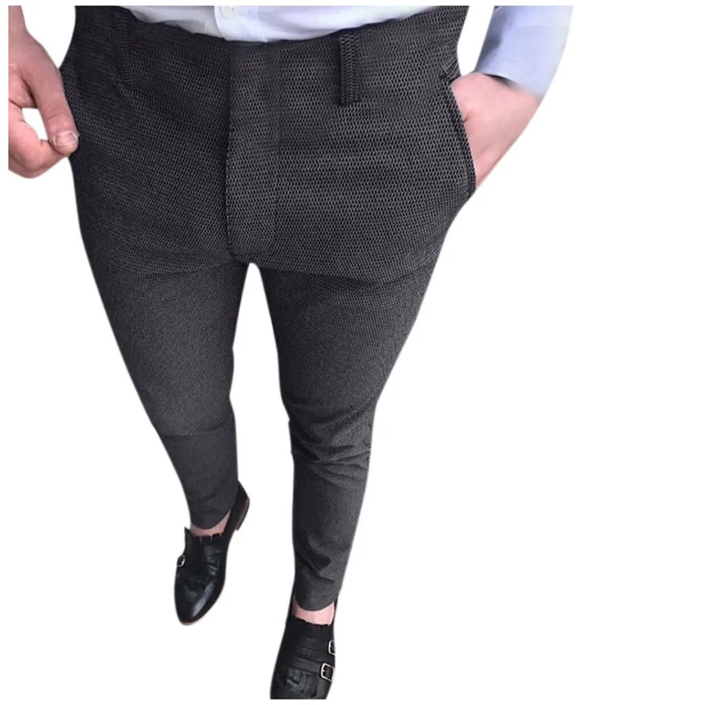 

high quality suit pant men Men's Long Casual Business Slim Expandable Trousers Suit Pants Plain-Front Pant d90608