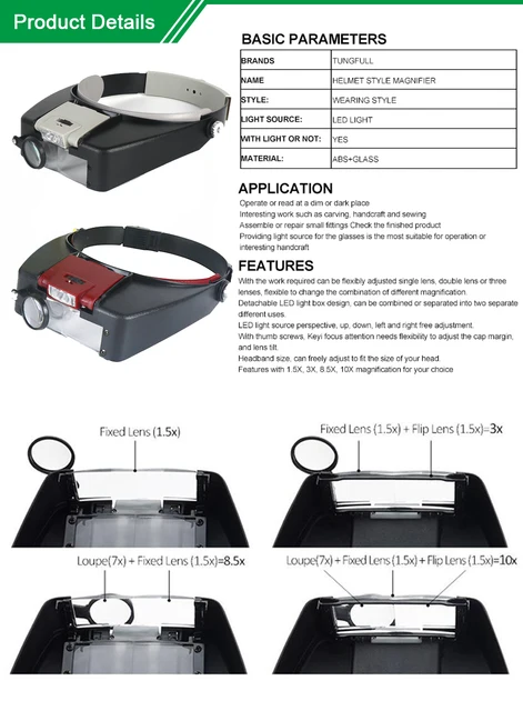 New 1.5x 3x 8.5x 10x Headband Magnifier Led Light Head Lamp Magnifying Glass  Jeweler Loupe